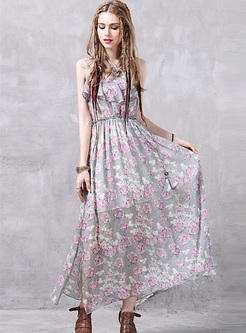 Bohemia Floral Print High Waist Maxi Dress