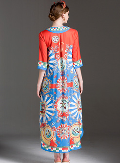 Court Multicolor Print Loose Maxi Dress