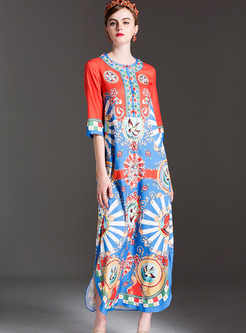 Court Multicolor Print Loose Maxi Dress