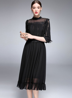 Black Perspective Waist A-line Dress