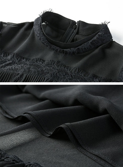 Black Perspective Waist A-line Dress