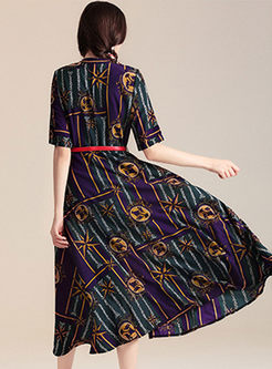 Bohemian Print Short Sleeve Sheath Maxi Dress