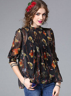 Stylish Floral Print Half Sleeve Blouse With Camis