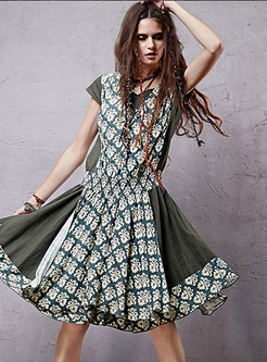 Ethnic Color-blocked Print A-line Dress
