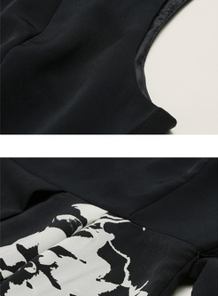 Black Print Sleeve Big Hem Skater Dress