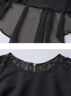 Black Lace Waist Asymmetric A-line Dress