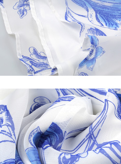 Elegant Floral Print Sleeve A-line Dress