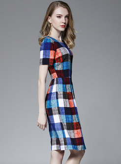Elegant Color-blocked Waist A-line Dress