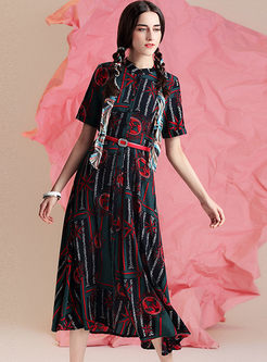 Bohemian Print Short Sleeve Sheath Maxi Dress