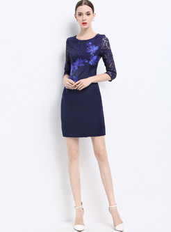 Hollow Out Embroidered Three Quarters Sleeve Bodycon Dress