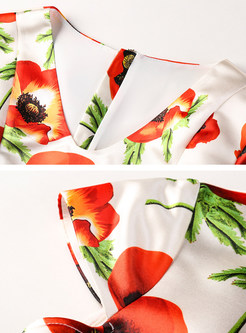 Brief Flowers Design Print Slim Short Sleeve Skater Dress