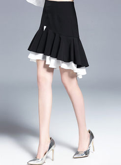 Fashionable High Waist Falbala Sheath Skirt 