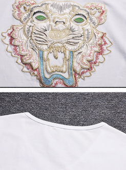 Casual Embroidered O-neck Short Sleeve Tiger T-shirt
