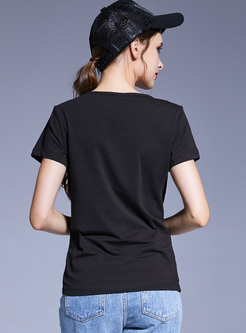 Cute Pattern Black Pullover T-shirt