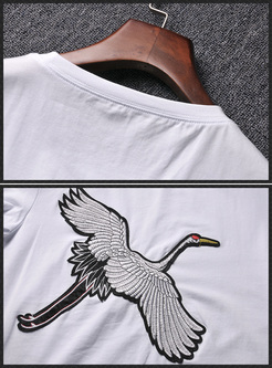 Brief Swan Embroidery White T-shirt