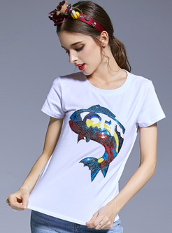 White Fish Sequin Slim T-shirt
