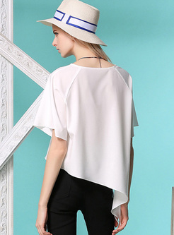 White O-neck Asymmetric Hem T-shirt