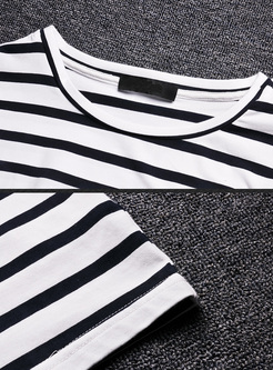 Loose Monochrome Striped Lemon Patched T-shirt