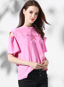 Casual Off Shoulder Star Pattern T-shirt