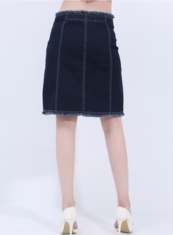 Chic Blue Edging Zipper Skirt