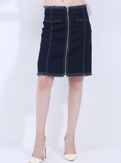 Chic Blue Edging Zipper Skirt