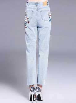 Chiffon Multicolor Embroidery Edging Jeans