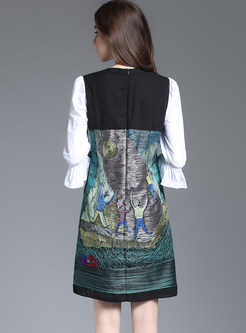 Stylish Embroidered Flare Sleeve Skater Dress