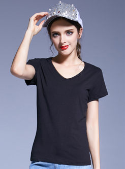 Casual Wing V-neck Short Sleeve Slim T-shirt 