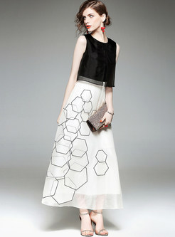 Geometric Patterns Silk Sleeveless Maxi Dress