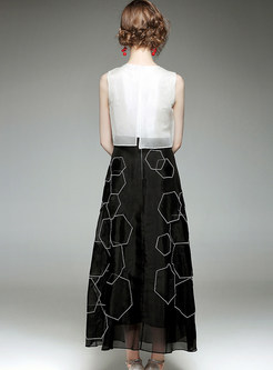 Geometric Patterns Silk Sleeveless Maxi Dress