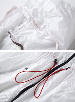 Stylish Zipper Elastic Waist Long Sleeve Coat