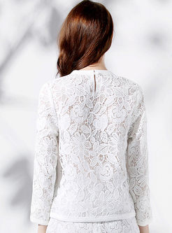 Fashionable Casual Lace Hollow-out Loose T-shirt