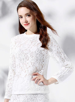 Fashionable Casual Lace Hollow-out Loose T-shirt