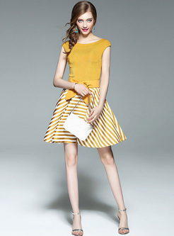 Party Striped Bowknot-waist Skirt