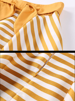 Party Striped Bowknot-waist Skirt