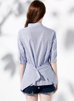 Casual Straight Stand Collar Half Sleeve Loose Blouse