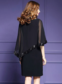 Party Embroidered Sequins O-neck Batwing Sleeve Slim Bodycon Dress