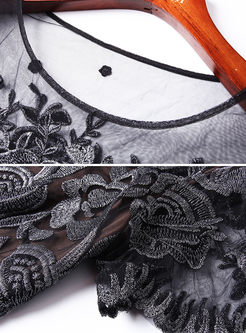 Sexy Gauze Splicing Embroidered Sheath Bodycon Dress
