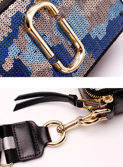 Hit Color Sequins Zipper Pocket Crossbody Bag