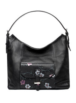 Brief Flower Design Black Tote Bag