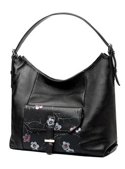 Brief Flower Design Black Tote Bag