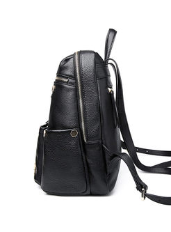 Black Flower-riveted Leather Backpack