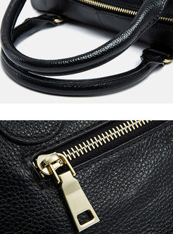 Black Zipper Pocket Leather Crossbody Bag