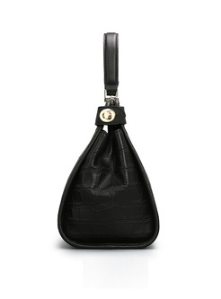 Large Black Croco-pattern Zipper Pocket Top Handle Bag