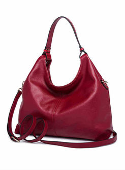 Casual Red Genuine Leather Tote Bag