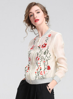 Embroidered Thin Ninth Sleeve Coat