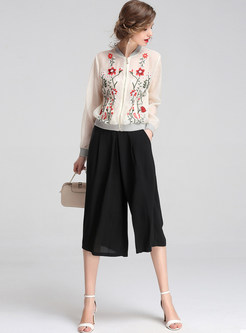 Embroidered Thin Ninth Sleeve Coat