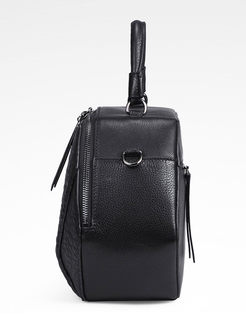 Black Zipper Pocket Genuine Leather Crossbody Bag