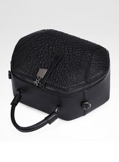 Black Zipper Pocket Genuine Leather Crossbody Bag