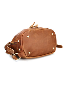Vintage Cowhide Leather Drawstring Closure Bucket Bag